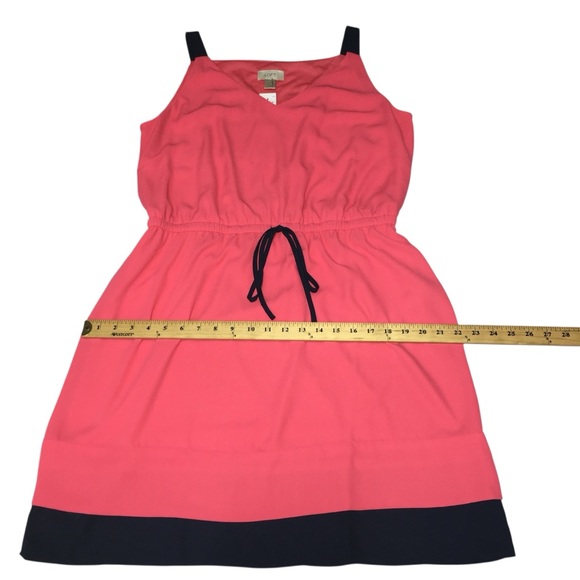 NWT L Ann Taylor LOFT Pink Navy Blue Drawstring Summer Dress - Women Large - Picture 4 of 12